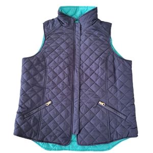Tracy Negoshian Amelia Vest Reversible Quilted Navy / Turquoise Womens Medium
